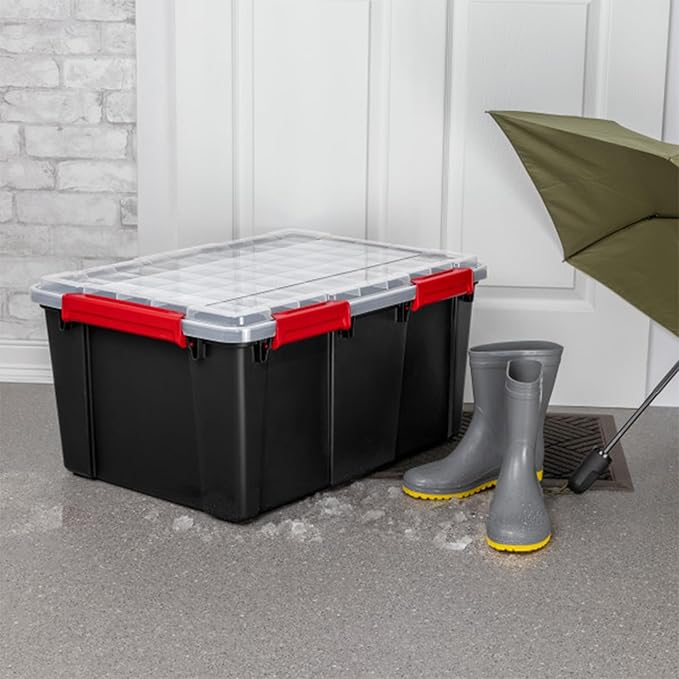Sterilite 16 Pack Gasket Box, Stackable Plastic 20 Gallon Storage Container with Lids, Black - Waterproof and Dustproof Tote for Home Organization