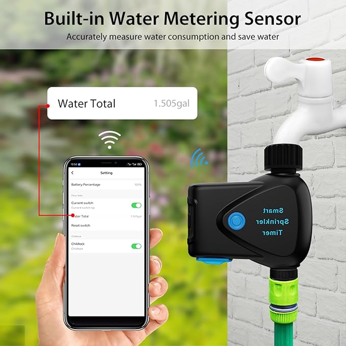 WiFi Sprinkler Timer: Smart Water Timer for Garden Hose, Automatic Irrigation Controller, App Remote Control, Weather-Based Smart Watering, Compatible with Alexa, Google Home