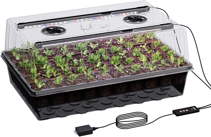 Patigrow 60-Cell Self-Watering Seed Starter Tray with Grow Light, Seed Starter Kit with 4.07” Humidity Dome, Indoor Seedling Starter Tray, Seed Starting Trays for Plant Germination, Seeds Growing