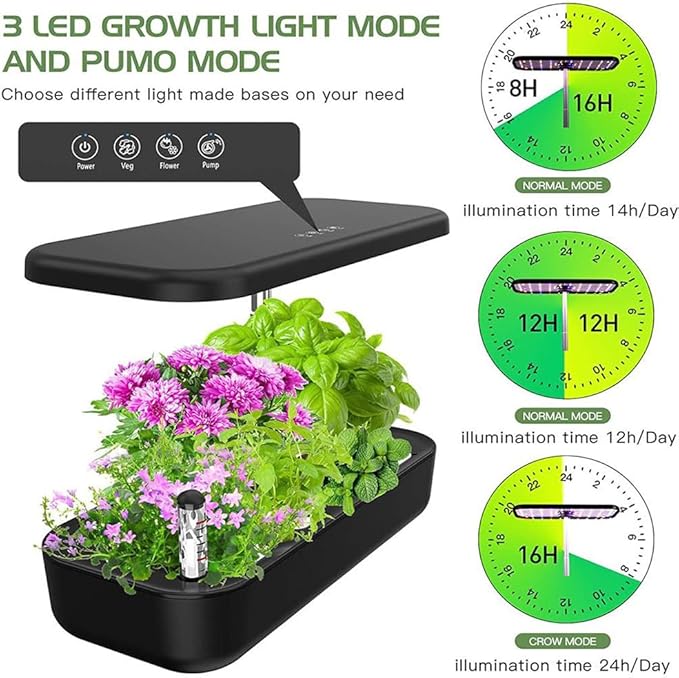 Hydroponics Growing System, 12 Pods Indoor Herb Garden with Grow Light, Smart Garden Germination Kit, Automatic Timer & Height Adjustable, for Home Kitchen Gardening White (White)