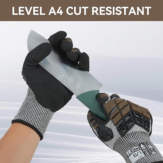 Safety Work Gloves, Impact Gloves for Men Women, Cut Resistant Non-Slip Heavy Duty Gloves with Nitrile Grip, Touch Screen Glove with Impact Protection for Mechanic Construction, X-Large, Brown