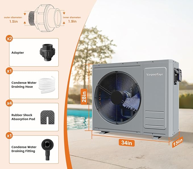 35100 BTU Swimming Pool Heat Pump Above Ground Pool Heater 220V Electric Pool Heater for Inground Pool 10000 Gallon Heating Cooling WiFi Control Schedule
