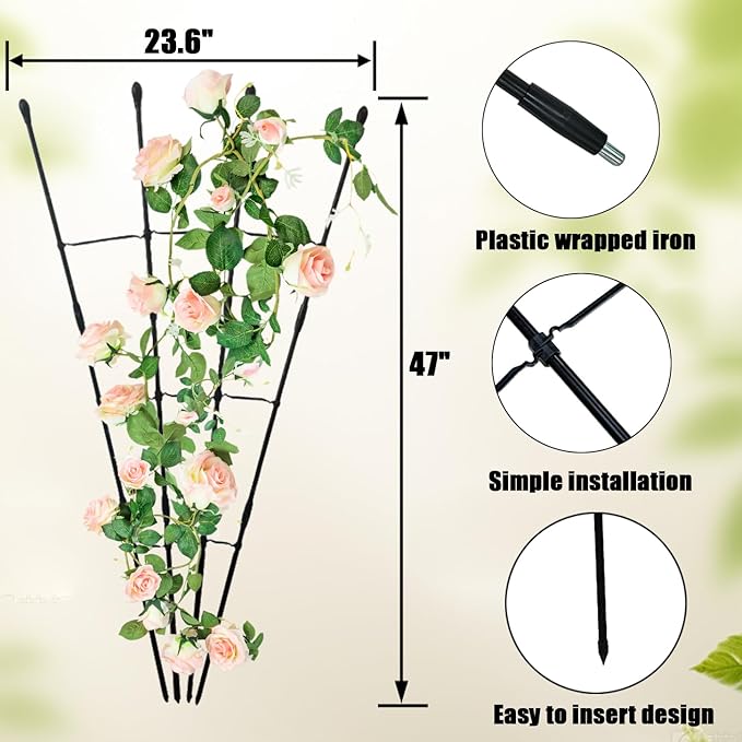 Garden Trellis for Climbing Plants Outdoor & Indoor, 47in Plant Trellis for Vines, Flowers,Tomato cage 3 Shapes Rustproof Plant Support Trellis for Potted Plants,Rose, Cucumber, Pea, Tomato, 2Pack