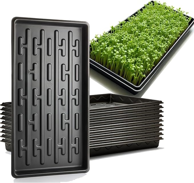 RooTrimmer Shallow 1020 Nursery Flat Trays Specialized for Holding & Carrying 200 Cell Plug Seedling Trays (Height is 1.3"),Microgreen Germination Trays,10 Pack, No Holes (YB01, 10Pcs)