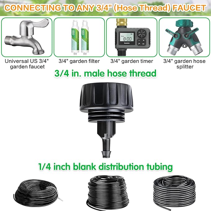 Gardrip 3/4 Inch Female Pipe Thread to 1/4 Inch Drip Irrigation Tubing Adapter: 6 Pieces 1/4 In. Barbed Drip Line x 3/4 In. Faucet PVC Adapter Connect 3/4" FHT Faucet