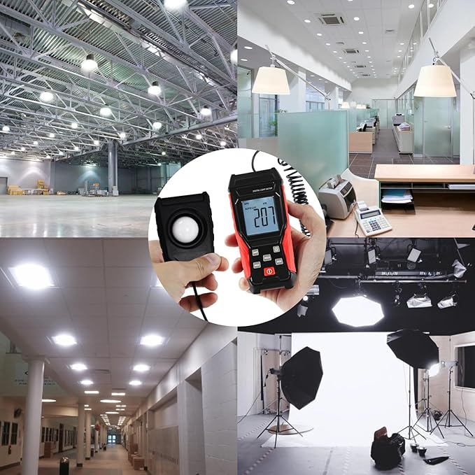 Digital Lux Meter Light Meter Illuminance Meter 200000LUX Wide Measurement Range Lux Meter with Auto Select, Max/Min Reading, LUX/FC Options Photometer Light Measurement Tool for indoor Outdoor Plants