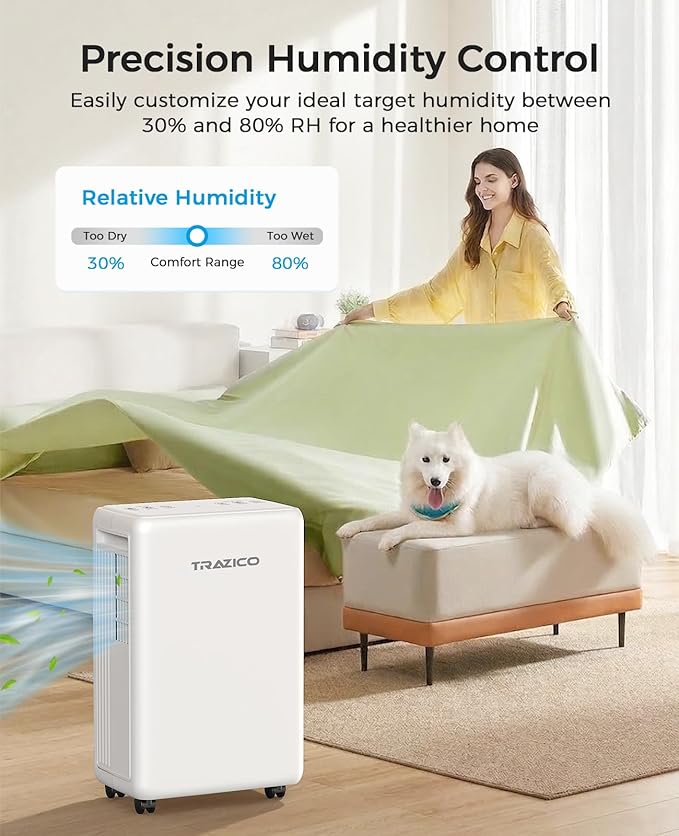 2000 Sq.ft Dehumidifier for Basement, Trazico 30 Pint Dehumidifiers for Home with Drain Hose, Quiet Operation, Intelligent Humidity Control, 3 Modes, 24H Timer, Auto Defrost, for Bathroom Bedroom RV
