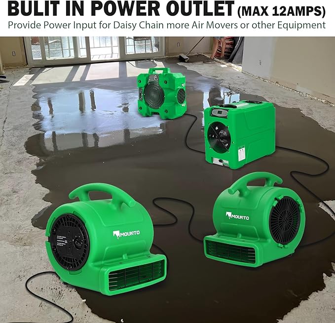 MOUNTO 1/4hp 1000CFM 2 Speed Air Mover Carpet Dryer Floor Fan Cooling Fan (Green)