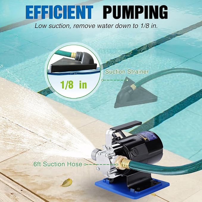 TRUPOW Water Transfer Pump, 110v Utility Pump, 1/10HP 330GPH Portable Electric Sump Transfer Water Pump with Water Hose Kit For Water Removal