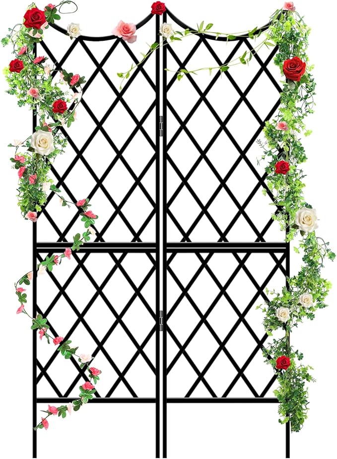 Newtay Giant Trellis for Climbing Plants, Rustproof Metal Vine Trellis with Black Coating Large Heavy Duty Plant Trellis for Outdoor Climbing Plants Vegetables Support (58'' X 36'',Stylish Style)
