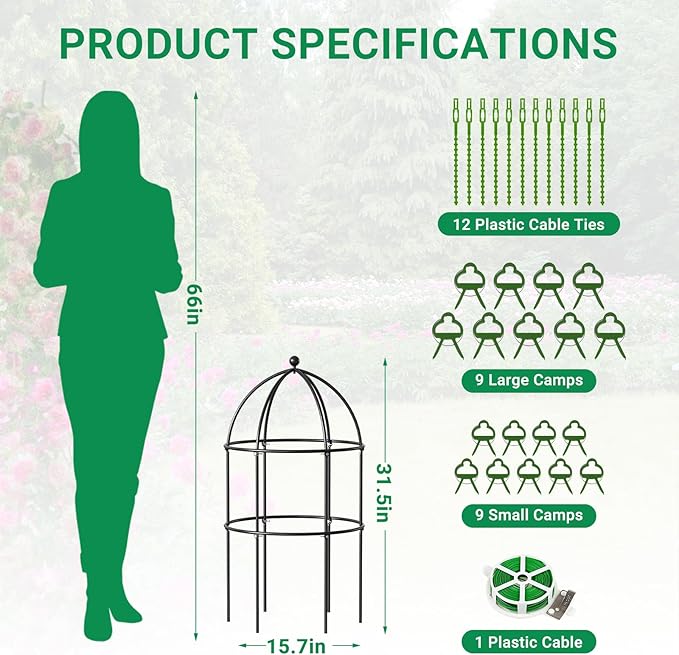 3 Pack Metal Plant Cage Support, 31.5" H Peony Support Tomato Cage Garden Rose Obelisk Trellis Supports Tower for Clematis Vine Jasmine Supports Outdoor Indoor