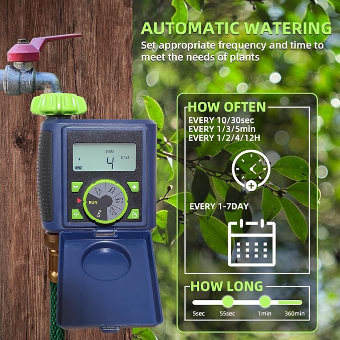 Single Water Timer Garden Irrigation Controller Sprinkler Hose Timer with Big Dial&Large LCD Screen Automatic Electronic Solenoid Valve