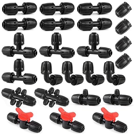 25 Pieces 1/2 Inch Drip Irrigation Fittings Kit, 1/2'' Drip Line Barbed Fittings for 1/2 Inch Irrigation Tubing (1/2" ID x 0.650" OD) Anti-Leak Lock Nut Connectors for Garden Drip System