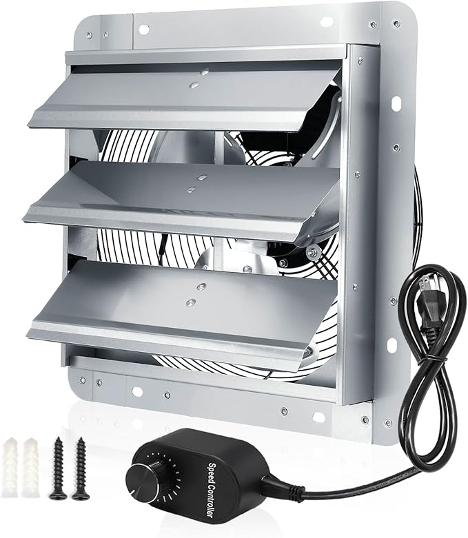Shutter Exhaust Fan, 7'' Wall Mount Attic Fans w/Speed Controller,760CFM, Chicken Coops Vent Fan for Greenhouse, Gable, Barn, Garage, Shed Ventilation Fan