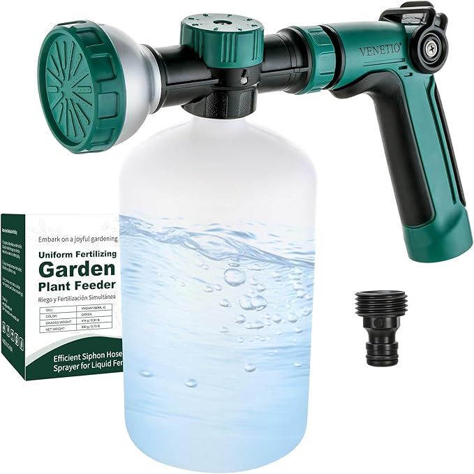 VENETIO 8-Dial Hose End Sprayer for Liquid Fertilizer/Soap | Precision Lawn, Yard & Garden Feeder with 34oz Bottle for Uniform Fertilizing and Watering Plants | Hose Attachment Nozzle Spray Gun