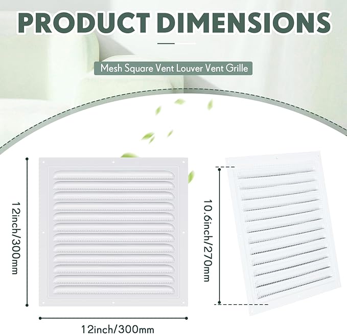 1 Pcs 12 x 12 Inch Aluminum Gable Vents Attic Vents Metal Gable Wall Shed Vent with Screw and Screen Mesh, Square Return Louver Grille for Ventilation Exterior Door House Attic Garage Ceiling
