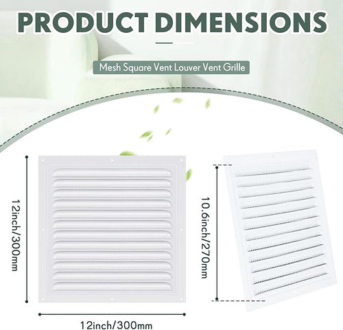 1 Pcs 12 x 12 Inch Aluminum Gable Vents Attic Vents Metal Gable Wall Shed Vent with Screw and Screen Mesh, Square Return Louver Grille for Ventilation Exterior Door House Attic Garage Ceiling