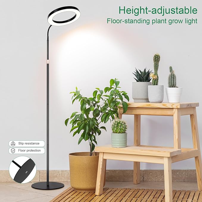 LBW 10.2in Grow Lights for Indoor Plants Full Spectrum with Stand, Floor Plant Growing Lamp for Large Plants, Auto ON/Off Timer 4/8/12H, 4 Dimmable Levels, 68in Adjustable Height