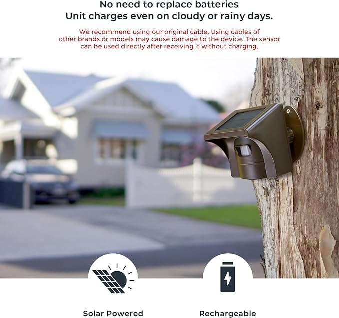 eMACROS Pro 3 Smart Solar Driveway Alarm System (2.4G Wi-Fi), App Push Notifications, 1/2 Mile (2600 ft) Wireless Range Motion Sensor & Plug-in Receiver, Weatherproof Property Alert (No Camera)