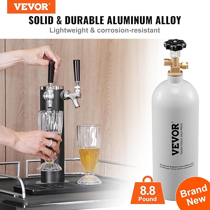 VEVOR CO2 Tank, 5 lbs New Aluminum Alloy Cylinder, CO2 Air Tank with Light Gray Spray Coating, CGA320 Valve & Adjustable Pressure, DOT Approved Cylinder for Draft Beer Dispensing and Soda Maker