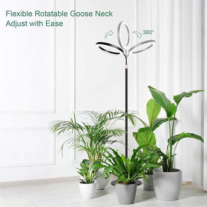LBW 10.2in Grow Lights for Indoor Plants Full Spectrum with Stand, Floor Plant Growing Lamp for Large Plants, Auto ON/Off Timer 4/8/12H, 4 Dimmable Levels, 68in Adjustable Height