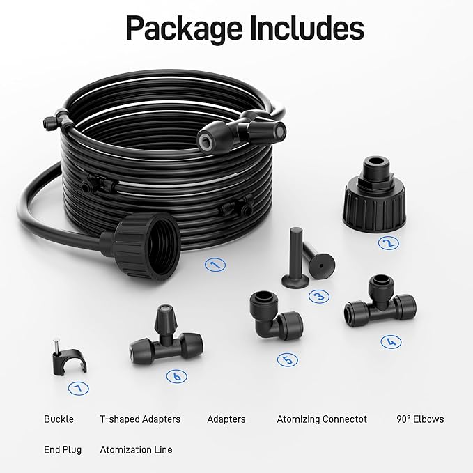 Outdoor Misting System Patio Cooling Kit 100FT Patio Misters with Mist Hose Nozzles Water Mister Cooling System for Backyard Garden Deck Pergola Gazebo Greenhouse Chicken Coop Dog Kennel