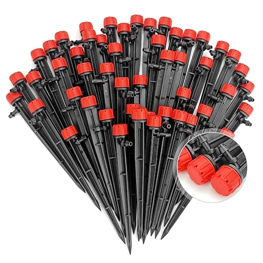 50 Pieces Adjustable Irrigation Drippers, Adjustable 360 Degree Water Flow Drip Irrigation System,Drip Emitters Perfect for 4/7mm Tube by Korty