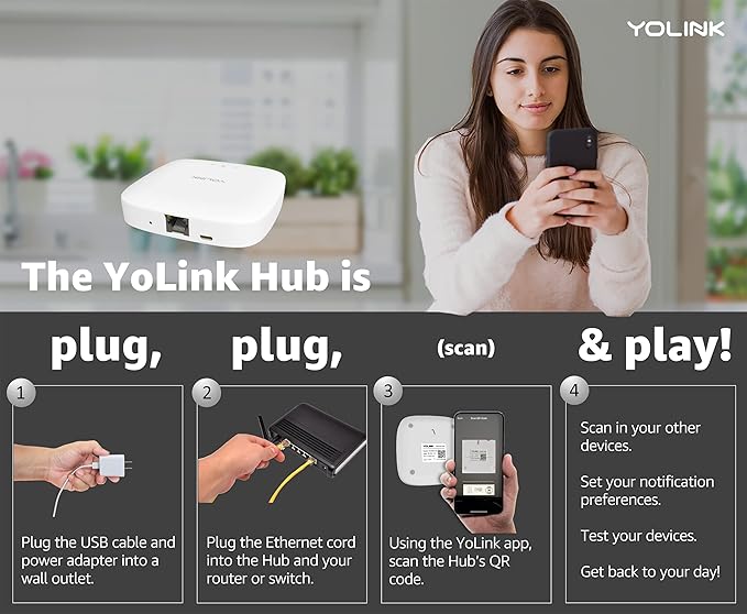 YoLink Smart Home Starter Kit 1/4 Mile World's Longest Range Smart Home Security System Include Smart Hub, Wireless Door Sensor, Water Leak Sensor, and Alexa Google Assistance IFTTT Enabled Smart Plug