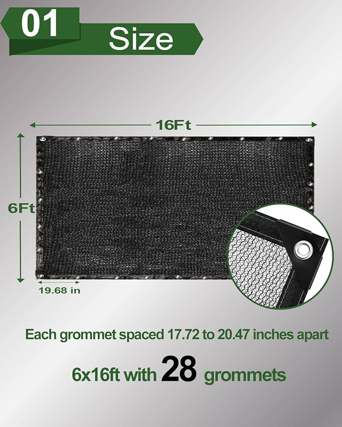 vensovo 30% Sunblock Shade Cloth Net Black Resistant - 6x16 Ft Garden Shade Mesh for Plant Cover, Greenhouse, Chicken Coop, Kennels, Tomatoes Plants