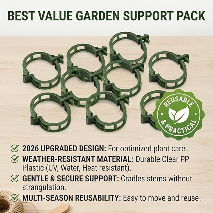 100 pcs Plant Support Clips, Reusable Plastic Garden Clips for Climbing Plants, Trellis Clips for Tomato, Grape Vine and Vegetable Plant Fixing (100, Green)