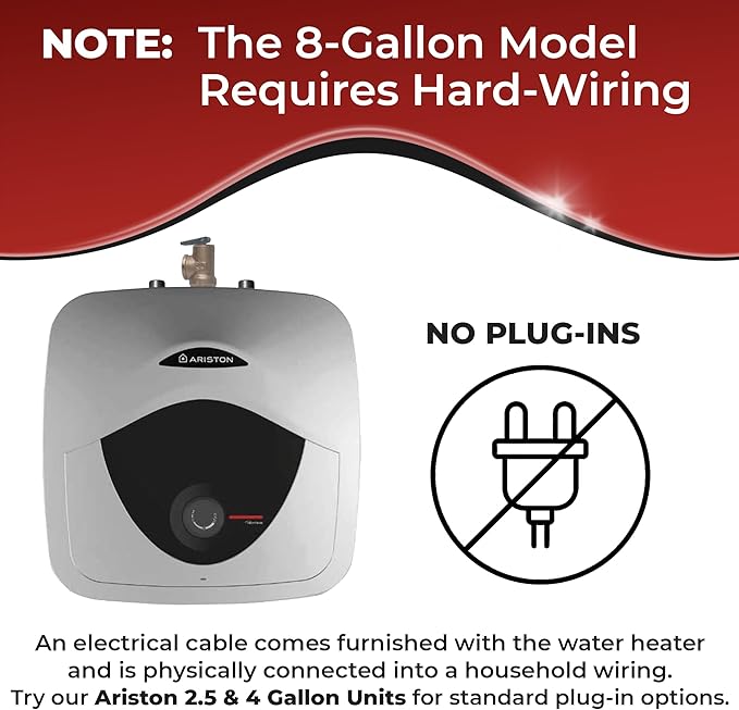 8 Gallon Capacity, 120-Volt – Ariston Andris Mini Tank Electric Water Heater – Heating Solution for Under Sink, RV, and Compact Spaces, Smart Boost for Versatile Heating, Simple Installation