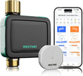 RESTMO Brass Inlet & Outlet Smart Sprinkler Hose Timer with Flow Meter, Water Timer for Garden Hose with APP Remote Control (RF Hub & 2.4GHz WiFi Connection), Automatic Drip Irrigation System for Lawn