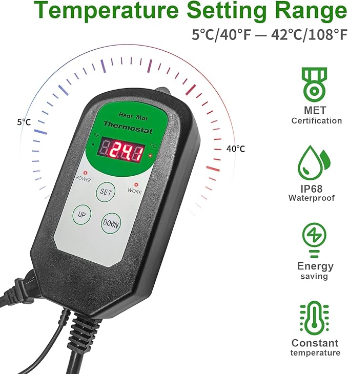 Seedling Heat Mat and Digital Thermostat Combo Set, MET-Certified Plants Heating Mat Warm Hydroponic,Germination, Indoor Gardening, Greenhouse