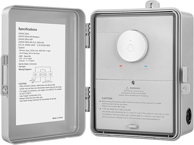 SURAIELEC WiFi Pool Timer, 40 AMP 240V 3HP, Heavy Duty Outdoor Indoor Smart Timer for Pool Pump, Spa, Pool Light, Water Pump, 240 Volt Pool Equipment Controller for Up to 3HP Devices