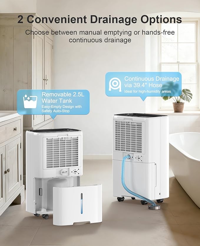 PLUSCENT 5000 Sq.Ft Dehumidifiers for Home, 52 Pints Compressor Dehumidifier for Basement with Drain Hose, Smart Humidity Control, Auto Defrost, Auto Restart, 24H Timer, for Bedroom, Large Rooms