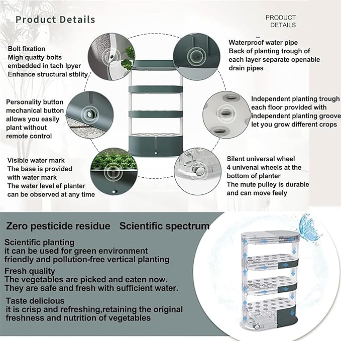 GeRRiT Garden Hydroponic Growing System 48 Pods Hydroponics Tower, Plant Germination Kit Aeroponics Growing Kit with LED Grow Light & Automatic Watering, Smart Garden Planter Aquaponics P