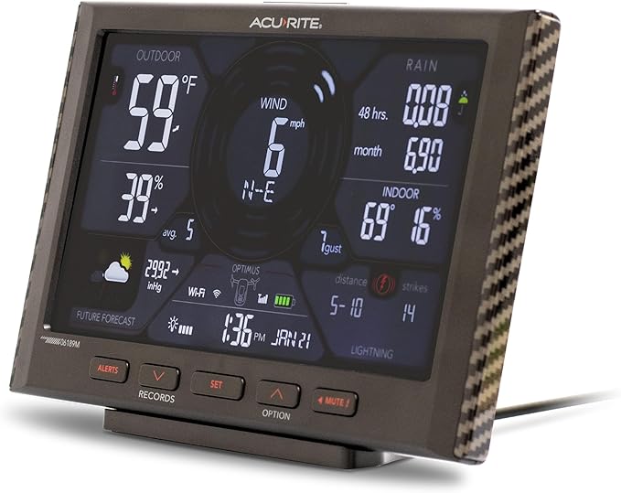 AcuRite Optimus Weather Station with Wi-Fi Display, Built-in Barometer, Lightning Detection, Indoor/Outdoor Temperature and Humidity, Wind Speed/Direction, and Rainfall Measurements (01224MCB)