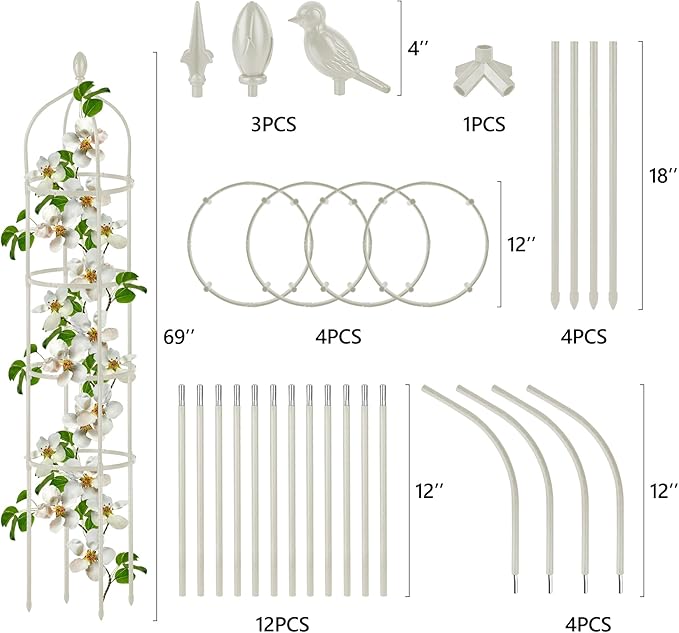 Garden Obelisk Trellis for Climbing Plants Outdoor 6 Ft Rose Bush Round Trellis for Pots Rustproof Metal Pipe with Plastic Coated Plant Flower Trellises for Clematis Vine Jasmine Support