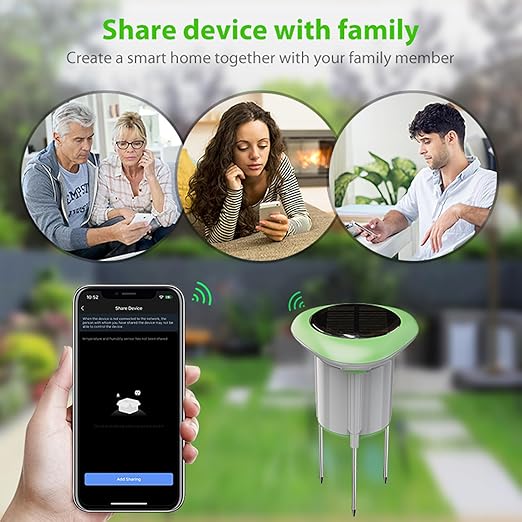 Solar Powered Soil Moisture & Temp Sensor WiFi/Bluetooth No Gateway Required | IP65 Waterproof Indoor/Outdoor Plant Monitor | Compatible with Alexa & Tuya Smart Life | Garden, Farm Hygrometer