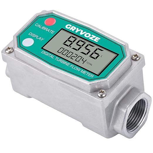 3/4 Inch Digital Turbine Fuel Flow Meter, 0.8-13.2 GPM Inline NPT Thread Flowmeter for Water, Diesel, Gas Oil, Kerosene, Methanol, and Other Liquids - Supports Gallon, QTS, PTS, L, m³