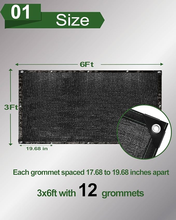 vensovo 70% Sunblock Shade Cloth Net Black Resistant - 3x6 Ft Garden Shade Mesh for Plant Cover, Greenhouse, Chicken Coop, Kennels, Tomatoes Plants