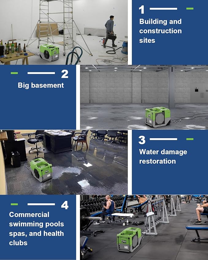 ALORAIR 264 PPD Commercial Dehumidifier with Pump, Industrial Dehumidifier with Pump Up to 3,000 Sq.Ft, Compact, Portable, for Water Damage Restoration, Basement, Crawl Space, Green