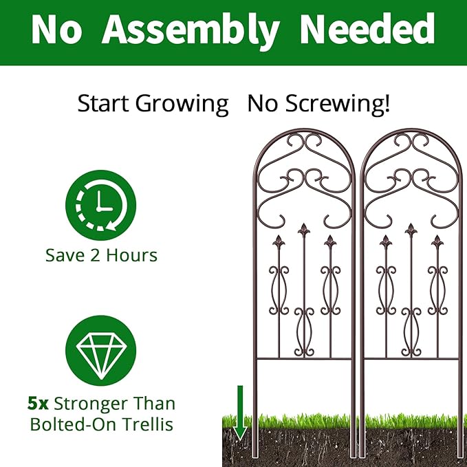 AMAGABELI GARDEN & HOME 2 Pack 60" x 18" Garden Trellis for Climbing Plants Outdoor Rustproof Metal Trellis for Potted Plants and Roses Vines Vegetables Flowers Ivy Cucumbers Clematis Supports Bronze