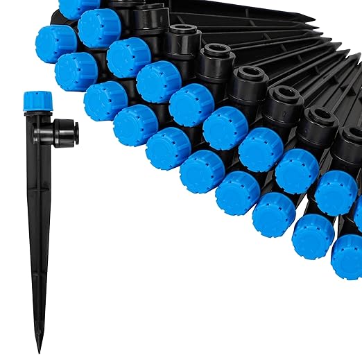 MIXC Quick Connector Drip Emitters for 1/4" Tubing, Adjustable Flow, 360° Fan-Shaped Sprayer (Drip Emitter Stream, 80 Packs)