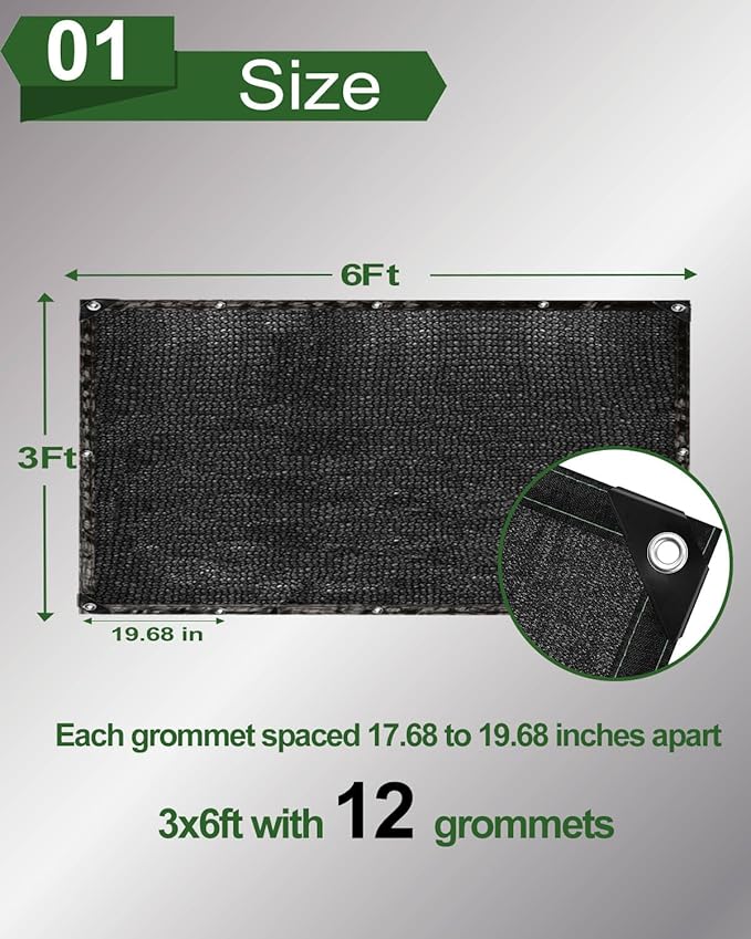 vensovo 90% Shade Cloth Netting with Grommets,3x6 Ft HDPE Heavy Duty Shade Mesh for Outdoor Use, Chicken Coop, Dog Kennel Cover, Greenhouse
