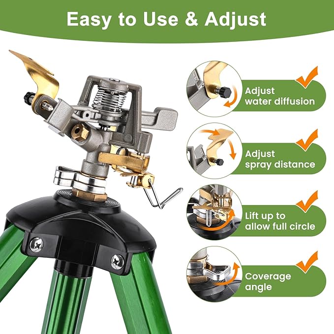 Pattiumo 2 Pack Lawn Sprinklers for Yard - 360° Tripod Sprinklers for Yard Large Area - Heavy Duty with 3/4 Inch Connector and Extension Legs - Flip Locks