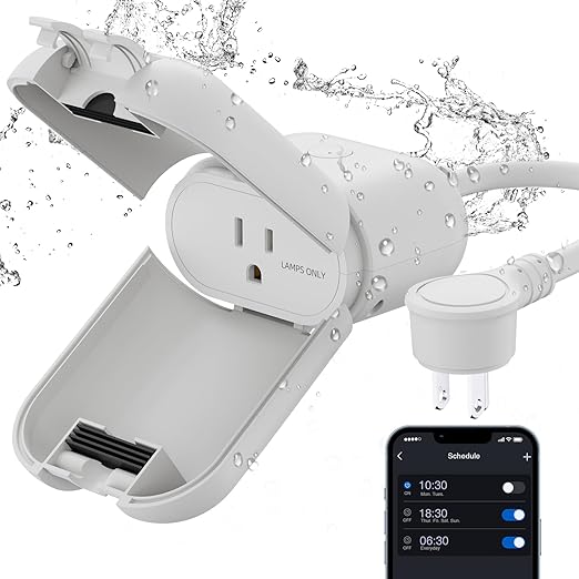 ELEGRP PQR11 Outdoor Smart Dimmer Plug Waterproof IP66, Smart WiFi Plug Compatible with Alexa & Google Assistant, Outdoor Dimmer for String Lights, No Hub Required, UL Certified, 1 Pack, Grey