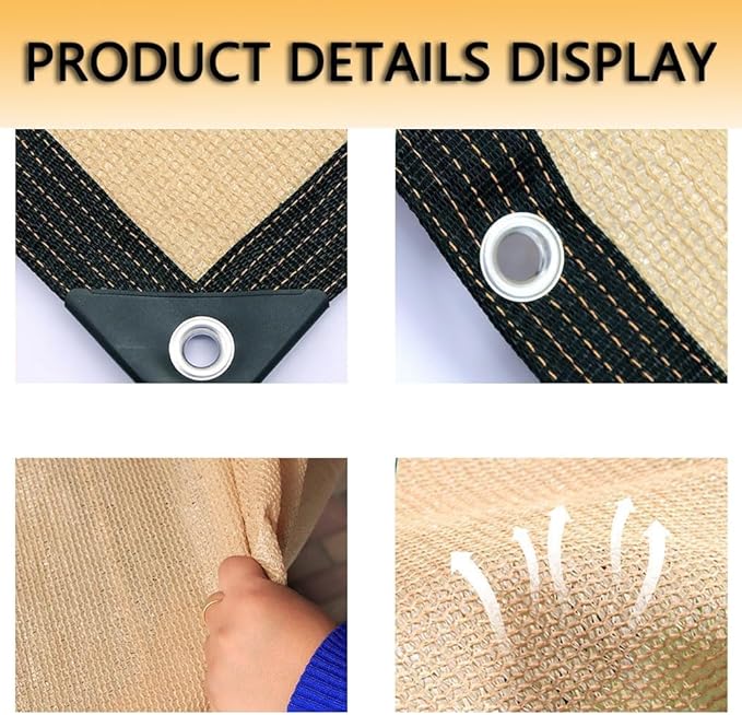 Beige Sun Shade Cloth 10x15FT UV Resistant Shade Netting for Greenhouse Garden Patio Lawn Pera Plants Cover Outdoor Heavy Duty Sunblock Sail