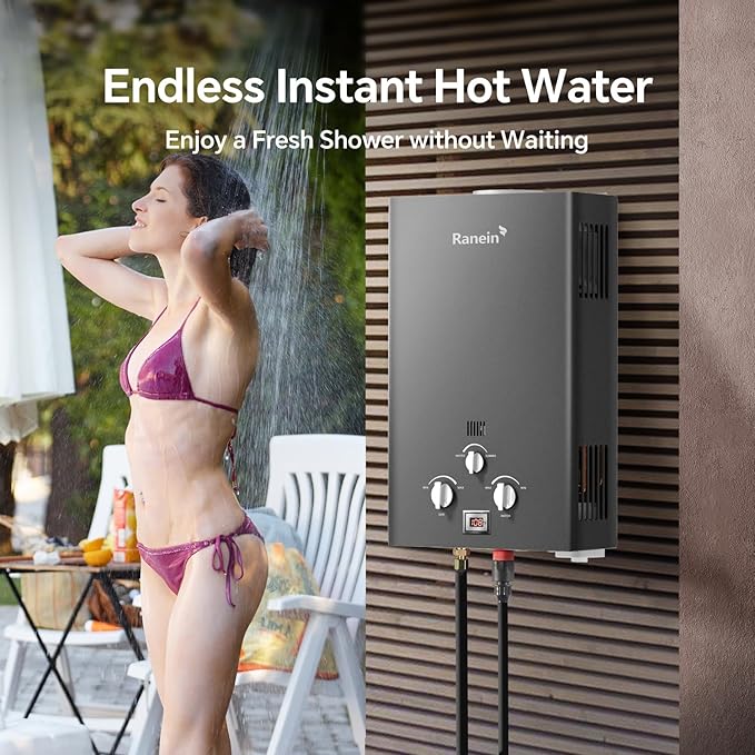 Ranein 18L Tankless Water Heater, Propane Gas, Outdoor Up to 4.74 GPM, 85,300 BTU On-Demand Instant Hot Water Heater