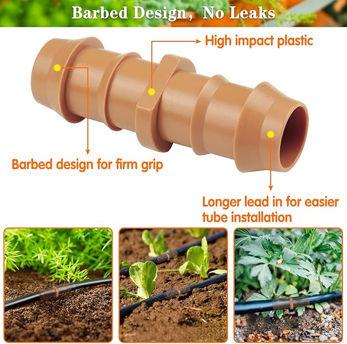 Drip Irrigation Fittings Kit for 1/2" Tubing - 36 Pieces, Including 12 Couplings, 8 Tees, 6 Elbows, 6 End Caps, 2 Cross Connectors and 2 Drip Valves